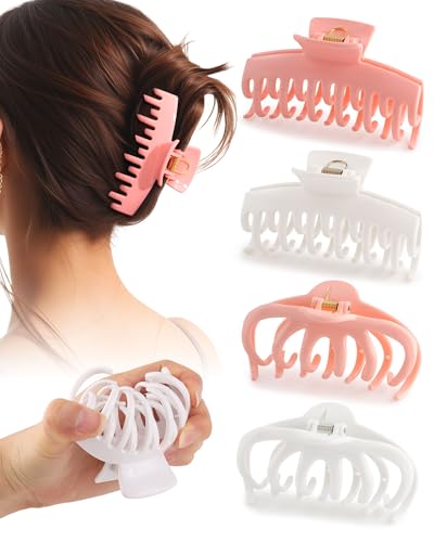 4 Pack Silicone Flexible Hair Claw Clips - Nonslip Large Bendable Soft Claw Clip for Women, Silicone Hair Clips Hair Accessories - color: Pink+White+Pink+White