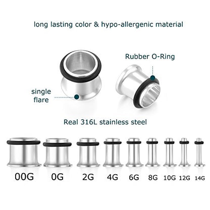 vcmart 14G-00G 36 pcs Ear Gauges Stretching Kit Tapers Plugs Eyelets Implant Grade Steel - color: Silver-tone
