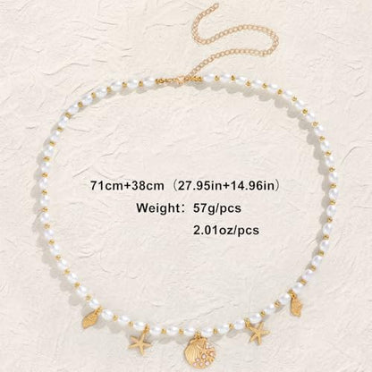 XZQTIVE Starfish Pearl Waist Chain Belts for Women Mermaids Seashell Pearl Belly Chain Gold Pirate Rave Festival Summer Bikini Beach Jewelry Accessories - style: Starfish-4