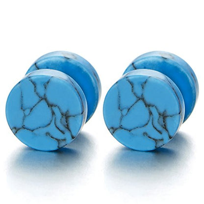 2pcs Marble Stud Earrings Men Women, Steel Cheater Fake Ear Plugs Gauges Illusion Tunnel - color: D-Blue Color, size: Wide:10MM