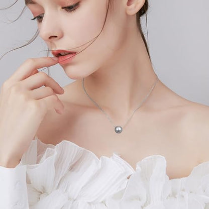 925 Sterling Silver Black Pearl Necklace Choker Jewelry Birthday Gifts for Women - style: Grey Pearl