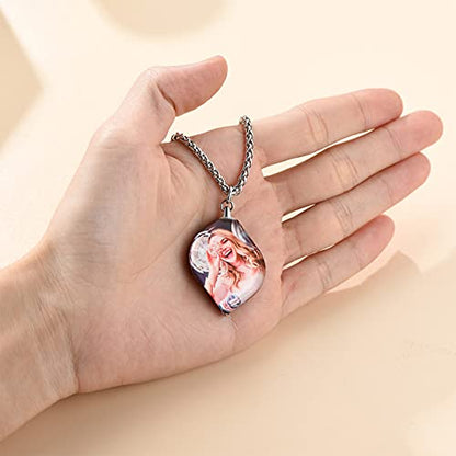 Custom4U Personalized Photo Necklace - Custom Heart/Oval/Round Charm Necklaces with Picture + Chain Adjustable - Stainless Steel/Acrylic Pendant Memorial Jewelry Christmas Gifts for Women - color: F-Leaf Shaped