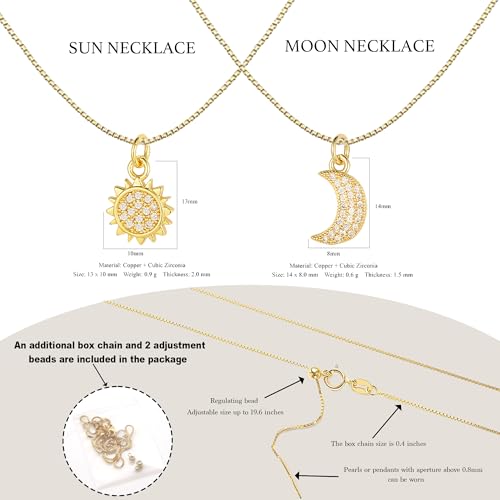 Double Pendant Necklace for Women 18k Gold Plated Necklace Cubic Zirconia Dainty Gold Necklaces for Women - style: Sun and Moon