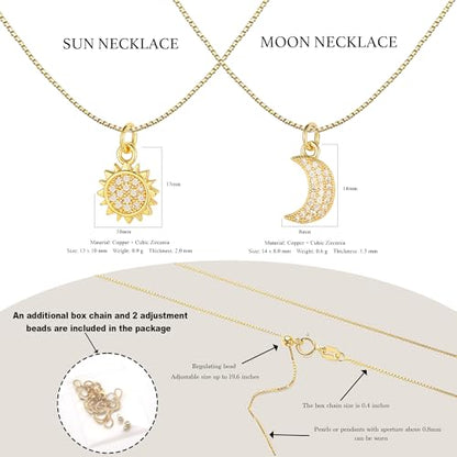 Double Pendant Necklace for Women 18k Gold Plated Necklace Cubic Zirconia Dainty Gold Necklaces for Women - style: Sun and Moon