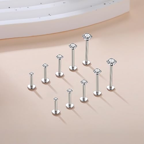 Aumeo 20G 18G 16G Threadless Push in Nose Rings Studs Surgical Steel Labret Jewelry Monroe Lip Rings Studs Medusa Ashley Piercing Jewelry for Women - color: Silver, size: 16g*6/7/8/10/12mm