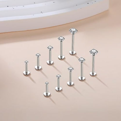 Aumeo 20G 18G 16G Threadless Push in Nose Rings Studs Surgical Steel Labret Jewelry Monroe Lip Rings Studs Medusa Ashley Piercing Jewelry for Women - color: Silver, size: 16g*6/7/8/10/12mm