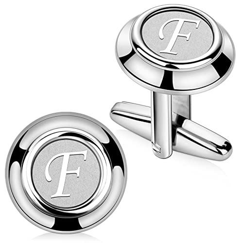AMITER 26 Letters Tie Clip and Cufflinks for Men, Initial Tie Bar & Cuff Links Set Necktie Clip for Business, Wedding, Anniversary - color: F (2 cufflinks)