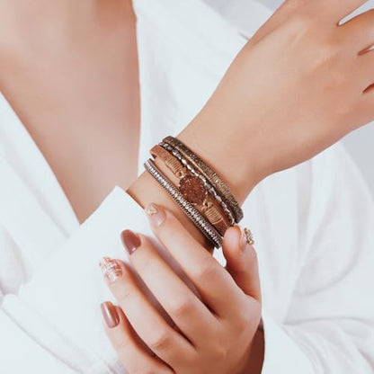 Boho Leather Wrap Bracelets Beaded Stackable Cuff Bracelet Country Concert Outfits Cowboy Cowgirl Western Jewelry Gifts for Women - color: Stone-Brown
