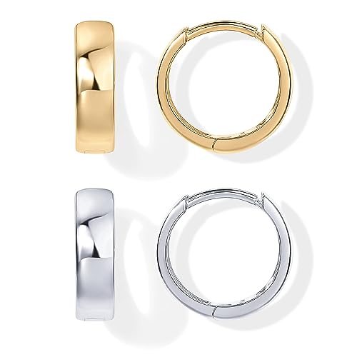 PAVOI 14K Gold Plated 925 Sterling Silver Post Huggie Earrings - Small Hoop Earrings for Women - style: Yellow & White