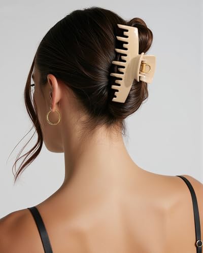 4 Pack Silicone Flexible Hair Claw Clips - Nonslip Large Bendable Soft Claw Clip for Women, Silicone Hair Clips Hair Accessories - color: Beige+Khaki