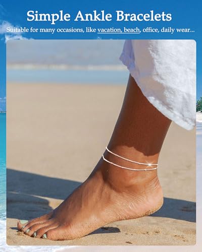 Gold Silver Ankle Bracelets for Women Waterproof 14K Gold Plated Anklets for Women Non Tarnish Dainty Layered Beaded Heart Anklet Set Summer Beach Foot Chain Jewelry Gifts Trendy Stuff - color: A- Beaded Anklets- Silver