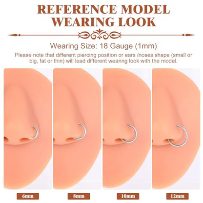 4Pcs Titanium Nose Rings Hoops for Women Men, 18G Gold/Silver Nose Hoops | Hinged Clicker Septum Rings Tragus Conch Helix Daith Lip Body Piercing Jewelry - color: Silver