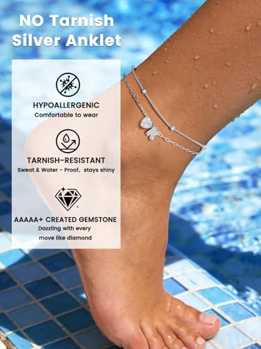 Bestyle Initial Anklet Bracelets for Women Waterproof Non Tarnish 14K Gold/White Gold Plated CZ Anklets for Women Dainty Layered Letter Heart Ankle Bracelets Adjustable Foot Chain Anklet - color: L