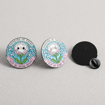 1Pcs Funny Dandelion Enamel Pin Brooch, Hanging in There Out of Pure Spite Flower Lapel Pin, Cute Metal Backpack Pin Gift for Women