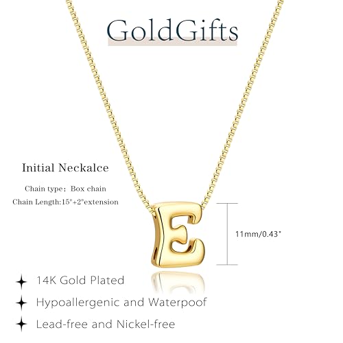 Bubble Gold Initial Necklaces for Women,14K Gold Plated A-Z Initial Necklaces for Women, Chunky balloon letter name Pendant Necklace Fashion Jewelry Gifts - color: E, style: Gold