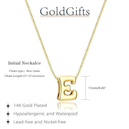 Bubble Gold Initial Necklaces for Women,14K Gold Plated A-Z Initial Necklaces for Women, Chunky balloon letter name Pendant Necklace Fashion Jewelry Gifts - color: E, style: Gold