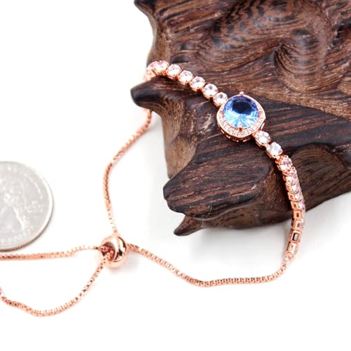 Sparkling CZ Tennis Bracelets for Women, Birthstone Slider Bolo Bracelets Trendy Birthday Valentine's Day Jewelry for Women Lady - color: Blue