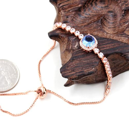 Sparkling CZ Tennis Bracelets for Women, Birthstone Slider Bolo Bracelets Trendy Birthday Valentine's Day Jewelry for Women Lady - color: Blue