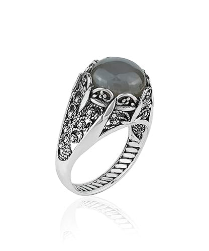 Filigranist 925 Sterling Silver Filigree Art Women Mini Dome Cocktail Ring with Gemstone, Gift Boxed - color: Grey Moonstone