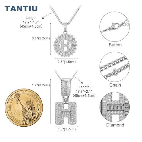 14K Gold Plated Alphabet Necklace Cubic Zirconia Letter Pendant, Personalized Name Jewelry Gift for Women, Customizable A-Z, Birthday/Mothers Day Gifts for Womens - color: White Gold, style: Style-H