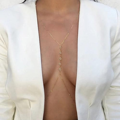 Body Chain Jewelry for Women, Layered Waist Chain for Bikinis | Sexy Body Jewelry, Adjustable Fit, Chest Belly Chain, Gold & Silver Options, Beach Vacation, Festivals Raves & Concerts - style: 5 Diamonds(Gold)