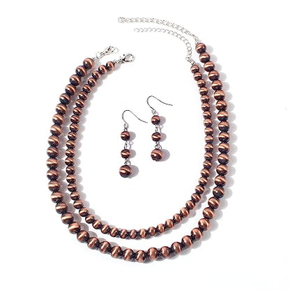 KOSMOS-LI Western Style Multi Layer Necklaces Bracelet Earrings Faux Pearl Cowgirl Beaded Women Jewelry Sets - color: bronze21090