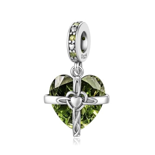 Birthstone Charms 925 Sterling Silver Heart Charms for Bracelets and Necklaces Birthday Day Christmas Gifts For Women - color: H-August