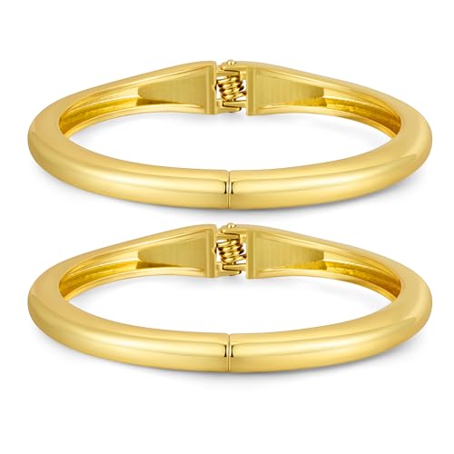 Gold Bangle Bracelets for Women Cuff Stackable Waterproof Non Tarnish Bracelet Stack Silver Plated 14k Chunky Bangles Jewelry Set for Woman - style: Style 2