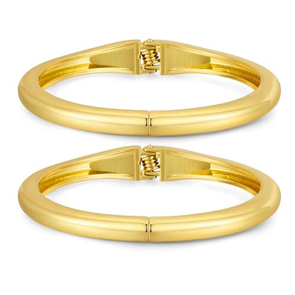 Gold Bangle Bracelets for Women Cuff Stackable Waterproof Non Tarnish Bracelet Stack Silver Plated 14k Chunky Bangles Jewelry Set for Woman - style: Style 2