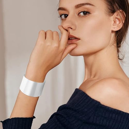 Wide Cuff Chunky Gold Bracelets for Women Open Cuff Bangles Wrist Cuff Bracelets for Women - style: Silver