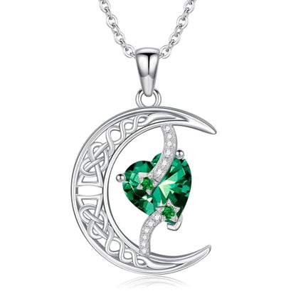TOUPOP Moon and Star Birthstone Necklace for Women 925 Sterling Silver Celtic Moon Jewelry Birthday Mothers Day Gifts for Mom Wife Her - color: 05-May-Emerald