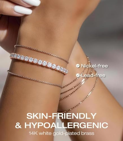 Lovans 14K Gold Plated Tennis Bracelets,White/Yellow/Rose Gold-plated Adjustable Cubic Zirconia Tennis Bracelet for Women - color: Rose Gold, size: 4MM White