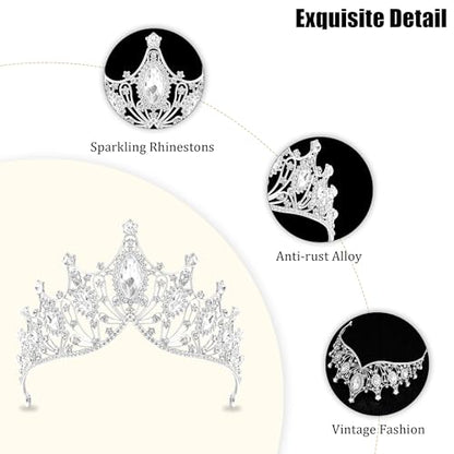 TAROSE Crowns for Women, Queen Crystal Gold Silver Tiaras Goddess Crown | with White Rhinestone and Combs, Wedding Bride Birthday Princess Bridal Shower Hair Accessories for Women - color: 3 A. Silver + White