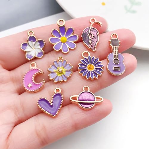 WOCRAFT 40pcs 20 pairs Assorted Enamel Bracelet Charms for Jewelry Making DIY Necklace Bracelet Earrings Keychain Crafting Charms Kit Crafts (Purple-SN999)