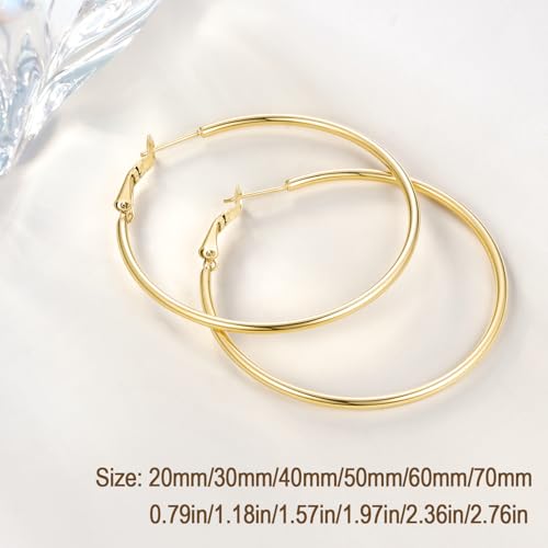 Jewlpire 14K Gold Plated 925 Sterling Sliver Post Hoop Earrings, 2MM Thick Hoop earrings Lightweight Large Hoop Earrings for Women Trendy 20/30/40/50/60/70mm - color: 14K Gold Plated, size: 40mm