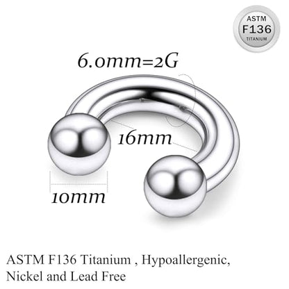 Ruifan 20G 18G 16G 14G 12G 8G 6G 4G 2G Horseshoe Nose Ring Titanium Septum Rings Piercing Jewelry Internally Threaded Gauges Cartilage Conch Helix Rook Lip Tragus Earring Hoop Eyebrow For Women Men - size: 2G
