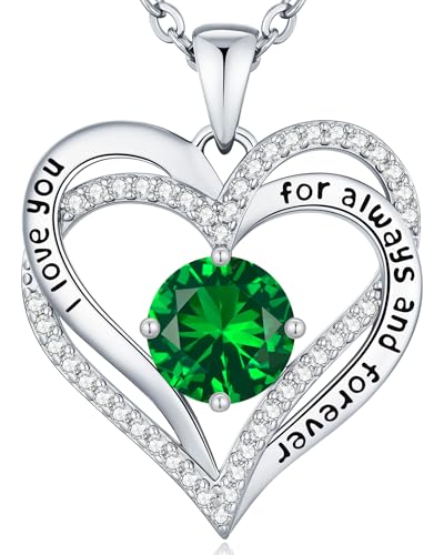 CDE Engraved Forever Love Heart Birthstone Necklace Jewelry Gifts for Women | Hypoallergenic,Nickel-Free & Lead-Free,3 x 3 mm 5A CZ Heart Pendant,Anniversary Christmas Birthday Gift for Girlfriend Wife - color: 05-May-WG, style: White Gold Plated
