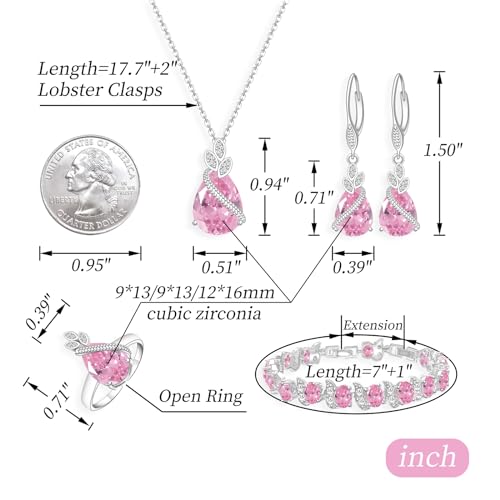 GZWHD Jewelry Set for Women CZ Earrings Necklace Ring Bracelet Set Prom Party Wedding Jewelry Gift for Mother Friend Wife - color: A-Pink