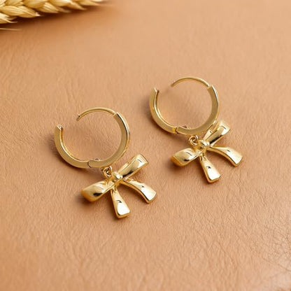Jean Beau Drop Hoop Earrings for Women, Fasion Jewelry Gift - color: Gold Bow