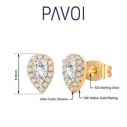 PAVOI 14K Gold Plated 925 Sterling Silver Post Brilliant Round Faux Diamond Halo Earrings - Premium Cubic Zirconia - style: Tear