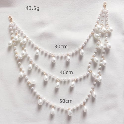 2 Pcs Pearl Shoulder Chain Detachable Bridal Arm Jewelry Layered Beaded Tassel Epaulettes for Wedding Prom Dress Sleeves Pearl Straps Accessory