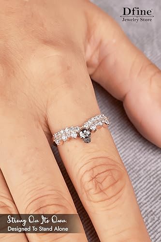 925 Sterling Silver Two Tone Skull Ring for Women Gothic Engagement Rings Enhancers Round 0.40CT AAA Cubic Zirconia Curved Wedding Band Size 3-10 - color: Silver+Gun Metal Finish