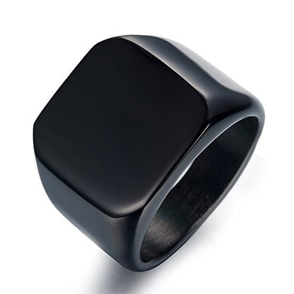 Stainless Steel Signet Ring for Men Solid Square Biker Rings Matte Brushed/Polished Finish - color: Polished, Black