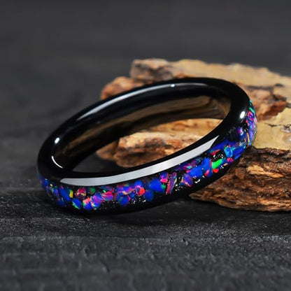 4mm 6mm 8mm Tungsten Rings With Various Inlay Materials Couples Matching Engagement Wedding Promise Matching Ring Set for Women Men - color: Purple Opal 4mm