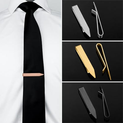 HAWSON Gold Silver Black Rose Gold Tie Clips for Men, Skinny Bars Pins Tacks Set 2.2 Inch for Necktie Suit Accessories - style: 4 Pcs Rose Gold Tie Bars Set