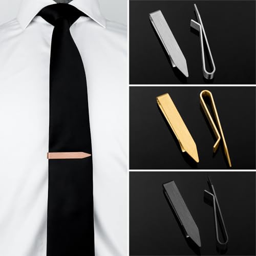 HAWSON Gold Silver Black Rose Gold Tie Clips for Men, Skinny Bars Pins Tacks Set 2.2 Inch for Necktie Suit Accessories - style: Single Rose Gold Clip