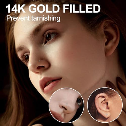 20G/18G Nose Studs Stainless Steel Nose Piercing Nose Ring Set I L S Shape Body Piercing Nose Hoop Ring for Women Men - color: D-12PC-Silver