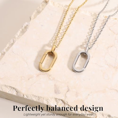 SAMYA Stainless Steel Necklace for Women | Minimalist Oval Clasp Necklace and Paperclip Chain Necklace, Modern Gold Silver Tone Necklace - color: Gold