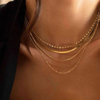 14K Gold Plated Chain Necklace for Women Trendy - 925 Sterling Silver Clasp | Waterproof Dainty Choker Necklace, 14/16/18/20 inch Thin Simple Box Figaro Chain Herringbone Necklace Jewelry for Women Men - color: Herringbone 3mm