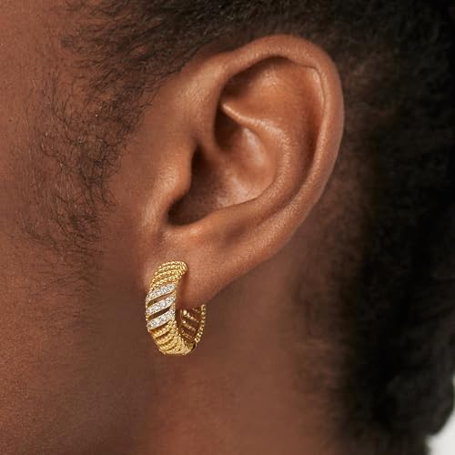DREMMY STUDIOS Gold Dainty Huggie Hoop Earrings 18K Gold Plated Exquisite Open Tassel Dangle Charm Drop Sleeper Geometric Cross Coin Star Heart White CZ Simple Hypoallergenic Earrings for Women - color: Hollow-CZ